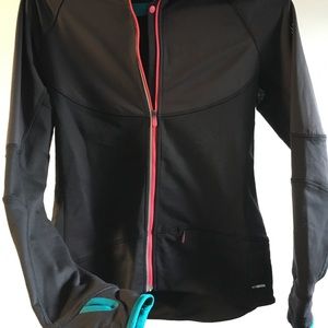 🍁Soloman hoodie, fleece-lined black jacket.  Small.  Pink/ teal accents